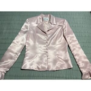 Le Suit Shiny Suit Blazer Size 6 Pink Notch Collar Bell Sleeves Church Classy